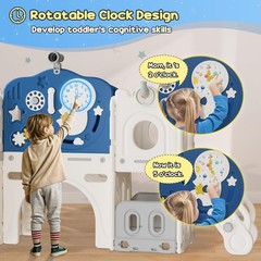 12-in-1 Toddler Slide Playset – Astronaut Theme, Basketball Hoop & Ring Toss, Ag