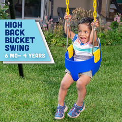 High Back Full Bucket Toddler Swing Seat, Blue | Plastic Coated Chains, Swing Se