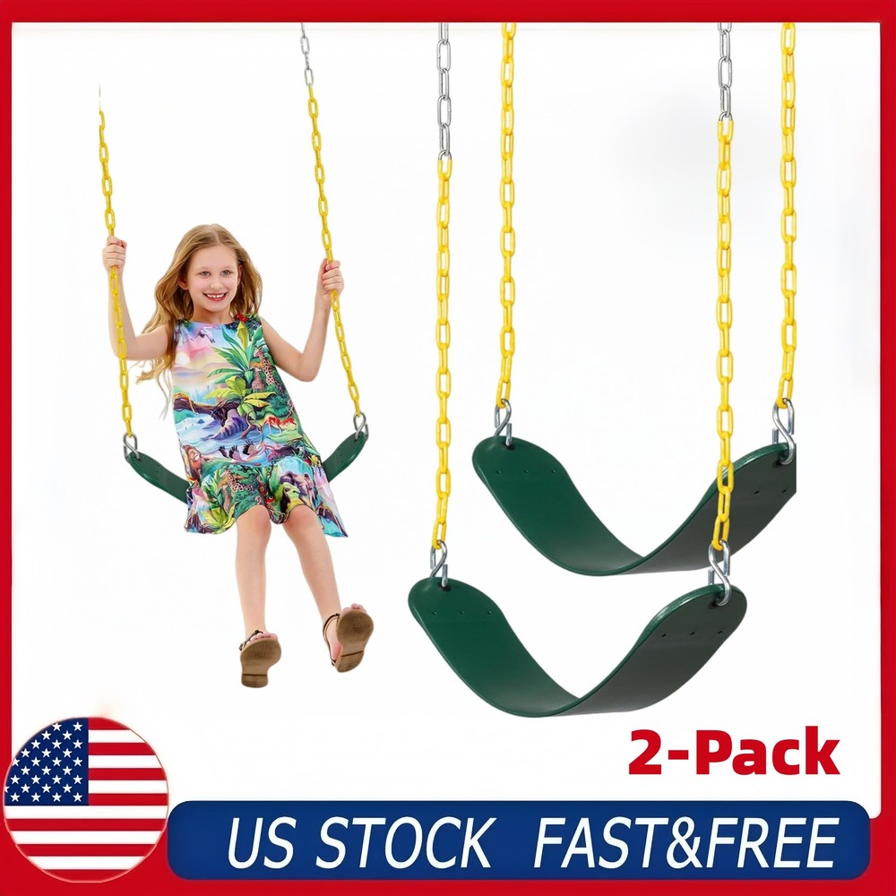 2-Pack Swing Seats Heavy Duty Playground Swing Set w/ Chains Green 330lb