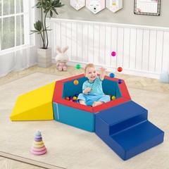 3 PCS Baby Foam Climbing Blocks w/Ball Pit Triangle Stair 100 Ocean Balls