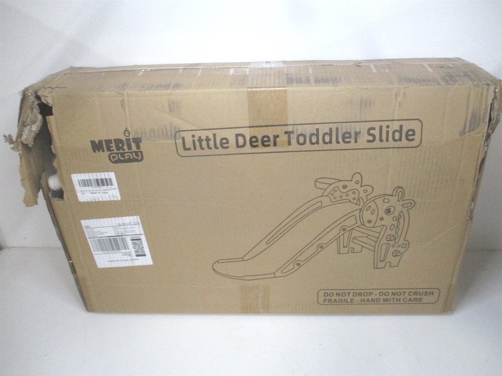 MERIT Grey Play Kids Deer Slide with Basketball Hoop for Toddler Age 1-3