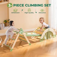7 in 1 Pikler Triangle Set, Foldable Wooden Climbing Toys for Toddlers, Monte…