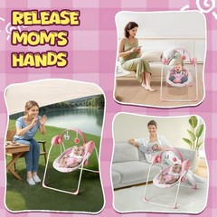 Portable Baby Swing, Pink Electric Infant Swing with 5 Speed Levels, 6 Songs &