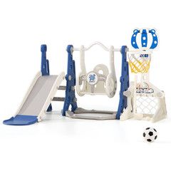 6-In-1 Toddler Slide & Swing Set W/ Adjustable Basketball Hoop, Golf & Ring Toss