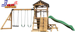 Endeavor II Cedar Wood Swing Set with Wave Slide Play Deck Double Rock Wall NEW