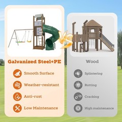 7in1 Metal Swing Set Kids Backyard Outdoor Playground Saucer Swing Seesaw Hoop