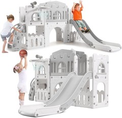 8 in1 Toddler Slide Playset Indoor Playground with Slide,Basketball Hoop,Climber