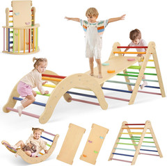 Pikler Triangle Set, 7-In-1 Foldable Climbing Toys for Toddlers 1-6 Years Old, W