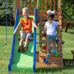 Cedar Wood Beach Front Swing Set with Slide, Monkey Bars & Picnic Area