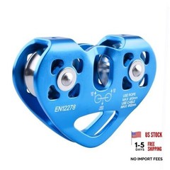 30 kN Zipline Pulley 6700LBS Zip Line Tandem Dual Trolley Kit for Cable & Blue