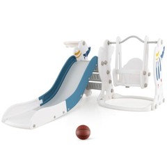 4-in-1 Toddler Climber Slide Set Kids Slide and Swing Set With Basketball Hoop
