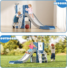 6-in-1 Toddler Slide and Climber Playset with Basketball Hoop and Telescope