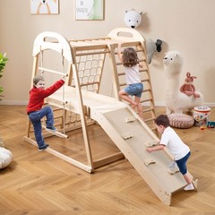 8-in-1 Jungle Gym w/Slide, Monkey Bar, Swing, Rope Ladder, Resting Platform, Net