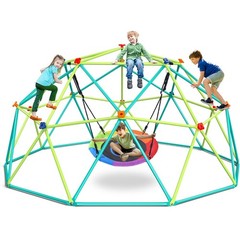 10ft Climbing Dome Swing Set Jungle Gym w/Saucer Swing for Playground Backyard