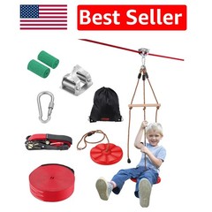 Safe 65 ft Zipline for All Ages – Quick Setup, Includes Swing Seat & Accessories