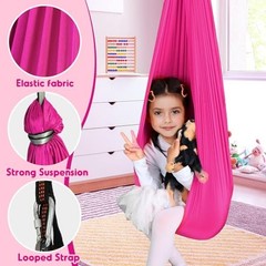 Sensory Swing Therapy Swing Hammock Indoor Outdoor for Kids,Hardware Dark Pink