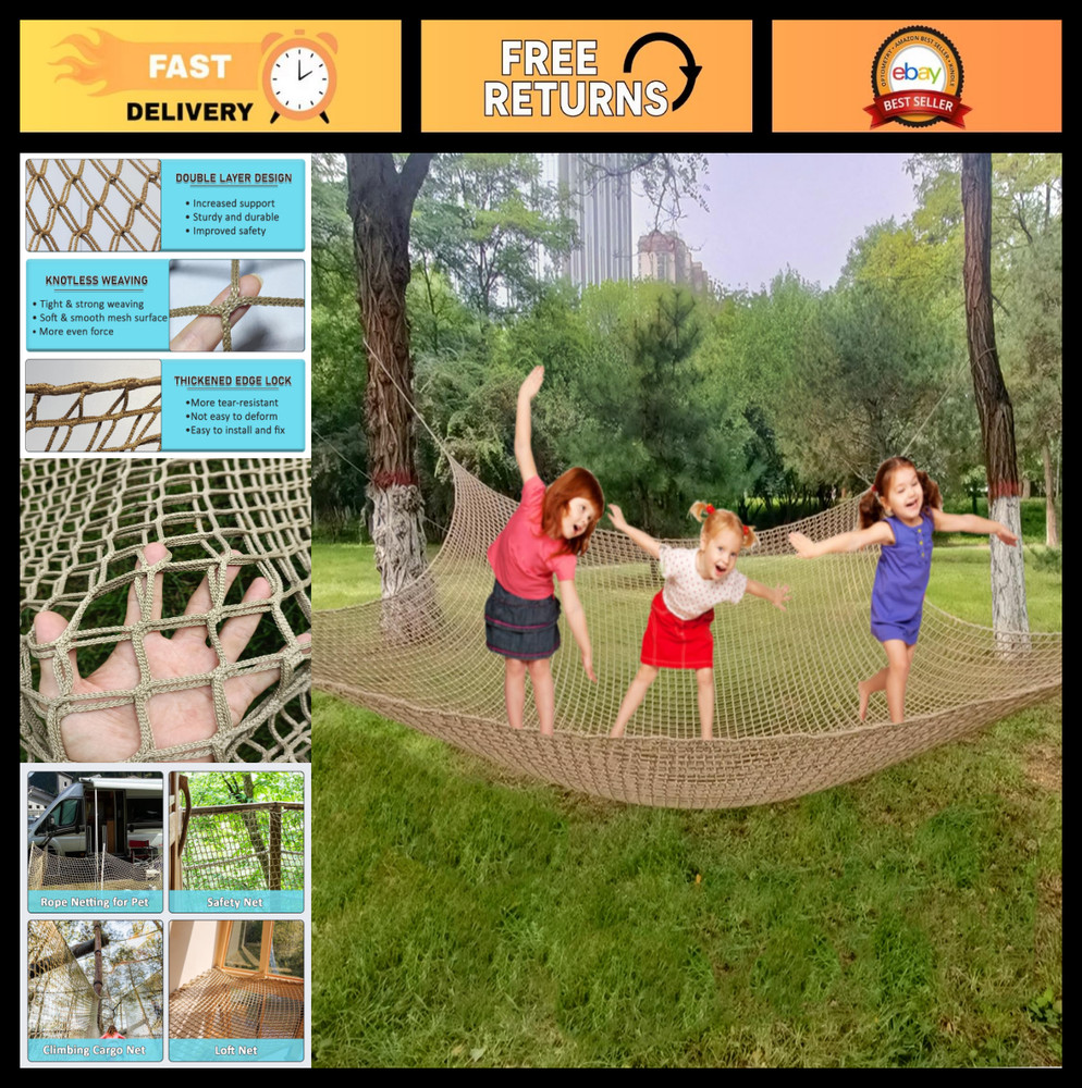 Double Layer Climbing Net for Kids – Playground Safety Cargo Net for Treehouse &