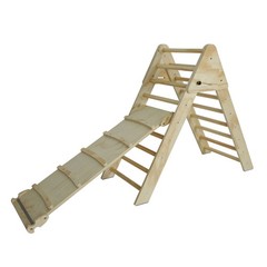 Pikler Triangle Ladder with Ramp and Slide, Wooden Foldable 2-in-1 Climber