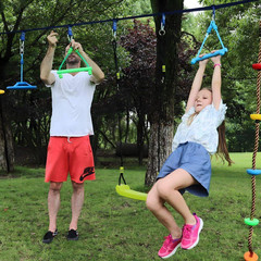 Green Ninja Obstacle Course Kit with Monkey Bars and Swing Rings, Adjustable Out