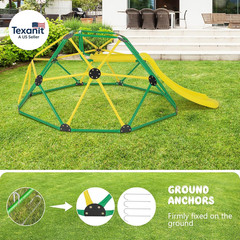 Climbing Dome with Slide, Kids Outdoor Jungle Gym Geometric Dome Climber, Steel