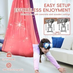 Sensory Swing for Kids, Double Layer Therapy Hammock, Indoor Swing with Pink