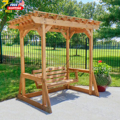 Wood Outdoor Patio Pergola Swing Bench with Trellis 600Lb Weight Capacity for Po
