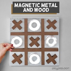 Play Platoon Magnetic Tic Tac Toe Game – Large Metal and Wooden Wall Mounted Boa
