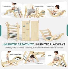 BlueWood Pikler Triangle Set with Cushion, 8-in-1 Climbing Toys for Toddlers, Mo