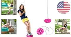 Adventure Awaits! Heavy-Duty Pink Disc Swing with Nylon Rope for Backyard Play