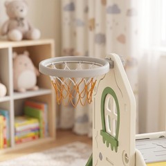 Qaba Foldable 5 in 1 Toddler Slide with Climber, Basketball Hoop, Storage