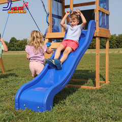 Wood Swing Set with Wave Slide Play Deck Rock Wall Ladder Belt Swings Outdoor