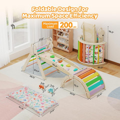 Pikler Triangle Set with Cushion, 7-In-1 Foldable Toddler Climbing Toys, Indoor