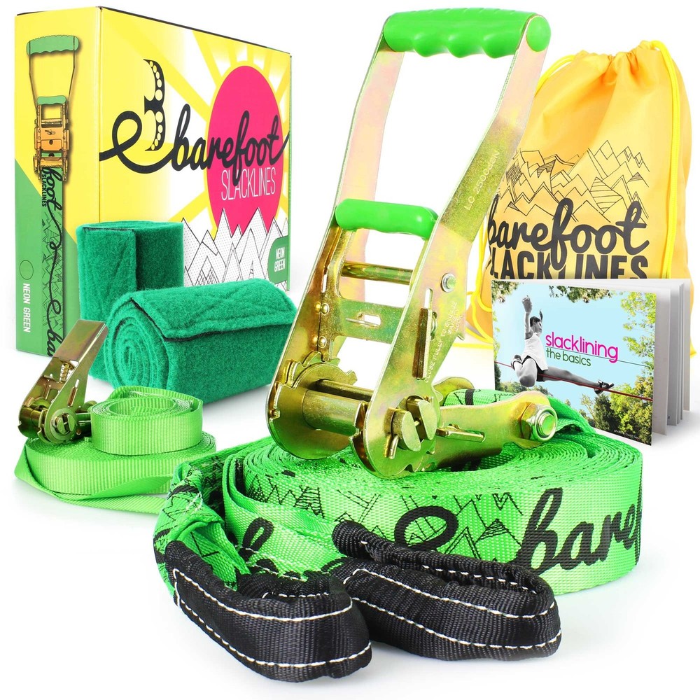 Barefoot Slackline Kit 60ft 18m Complete Set Including Ratchet Training Line B