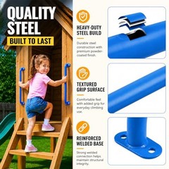 17 Inch Metal Playground Handles Set of 6, Heavy-Duty Climbing Wall Grab Blue