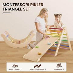 Pikler Triangle Set, 7-in-1 Foldable Climbing Toys for Toddlers 1-6 Years Old