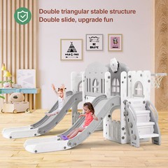 9IN1 Kids Double Slide Toddler Toys Backyard Playground Playset Indoor/Outdoor