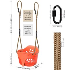 High Back Full Bucket Toddler Swing Seat with Adjustable Rope and Carabiners,…
