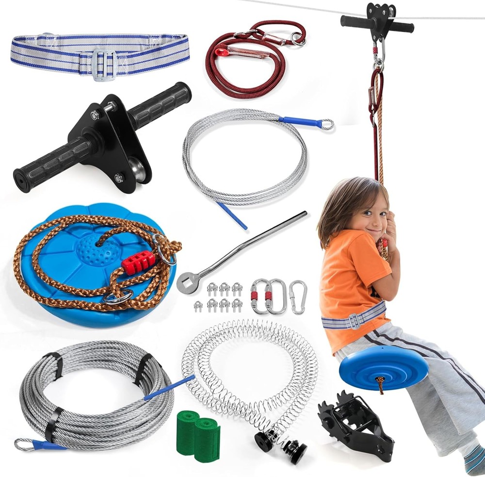 Zip Line Kit 120FT 400lbs Disc Seat Backyard Playground