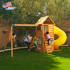 Castlewood Wooden Swing Set Playset with Clubhouse Mailbox Slide & Play Kitchen
