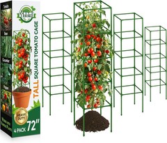 Halatool 4 Pack 72″ Extra Tall Square Tomato Cages, Heavy Duty Metal Plant Suppo