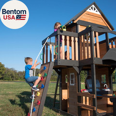 Canyon Creek Cedar Wood Swing Set with Wave Slide, Clubhouse, Play Kitchen, Picn