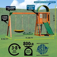 Wooden Swing Set playground Outdoor Backyard Slide Play Fort
