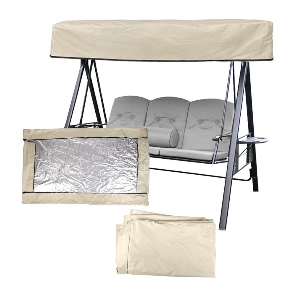 Beige 3-Seat Porch Swing Canopy Replacement 64×45″ Waterproof Sunshade Cover