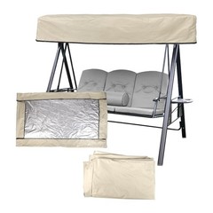 Beige 3-Seat Porch Swing Canopy Replacement 64×45″ Waterproof Sunshade Cover