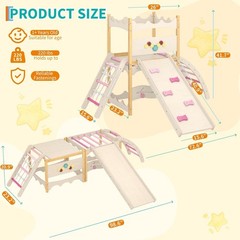 6-in-1 Wooden Indoor Play Gym Climber with Slide, Swing, Rock Wall, Rope Ladder