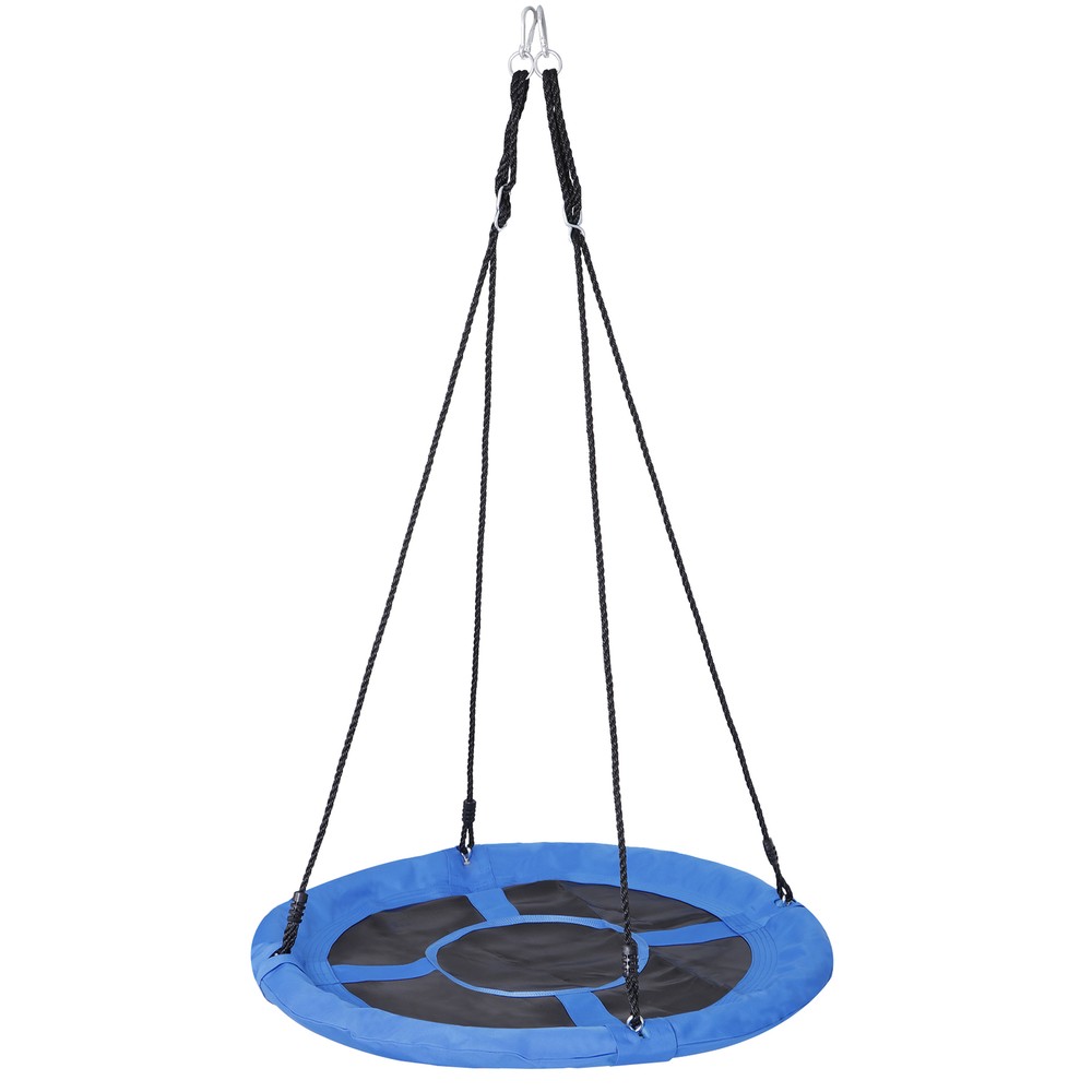 40″ Spider Saucer Swing Set 360 Rotation Height Adjustable Metal Frame, Blue