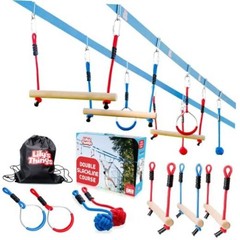 Double Ninja Slackline Obstacle Course for Kids | 80 Foot Line | 80 feet Blue