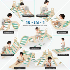10-In-1 Pikler Triangle Set, Toddler Climbing Toys Indoor, Montessori Climber, B