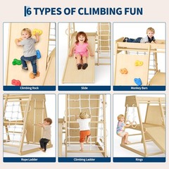 6-in-1 Indoor Playground Jungle Gym Kids Climbing Toys Wooden Climber Playset
