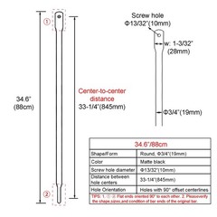 34.7″/88cm Matte Black Replacement Rods for Garden Swings, 90Â° Angle (2-Pack)